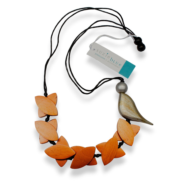 Bird with Leaves Wooden Cord Necklace Bird with Leaves Wooden Cord Necklace