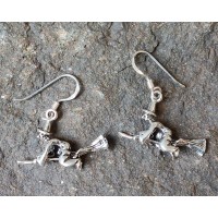 Sterling Silver Flying Witch Drop Earrings