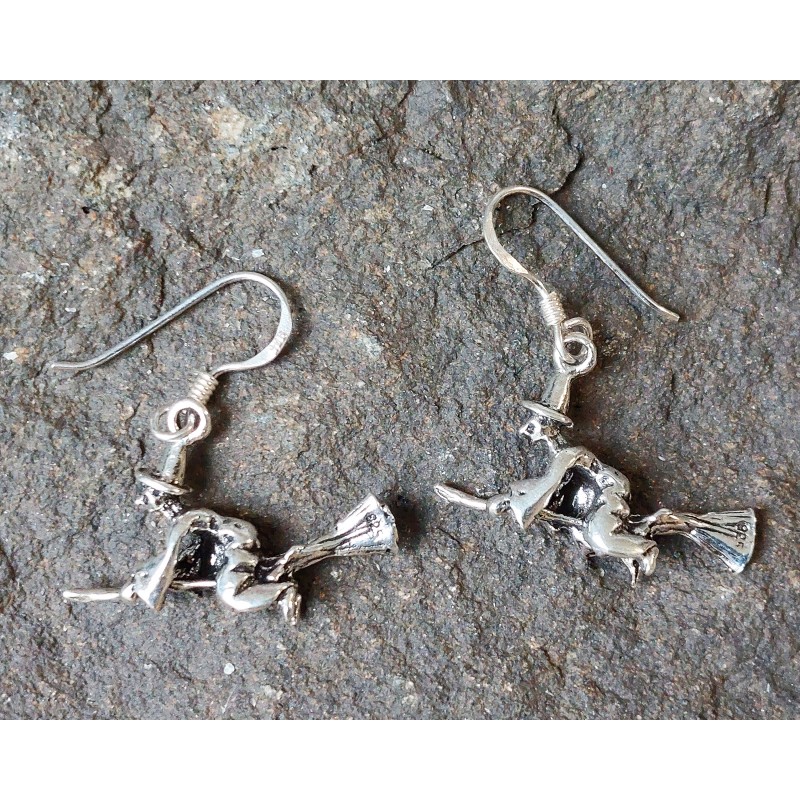 Sterling Silver Flying Witch Drop Earrings Sterling Silver Flying Witch Drop Earrings