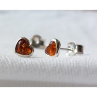 Heart Baltic Amber Earrings 925 Sterling Silver 