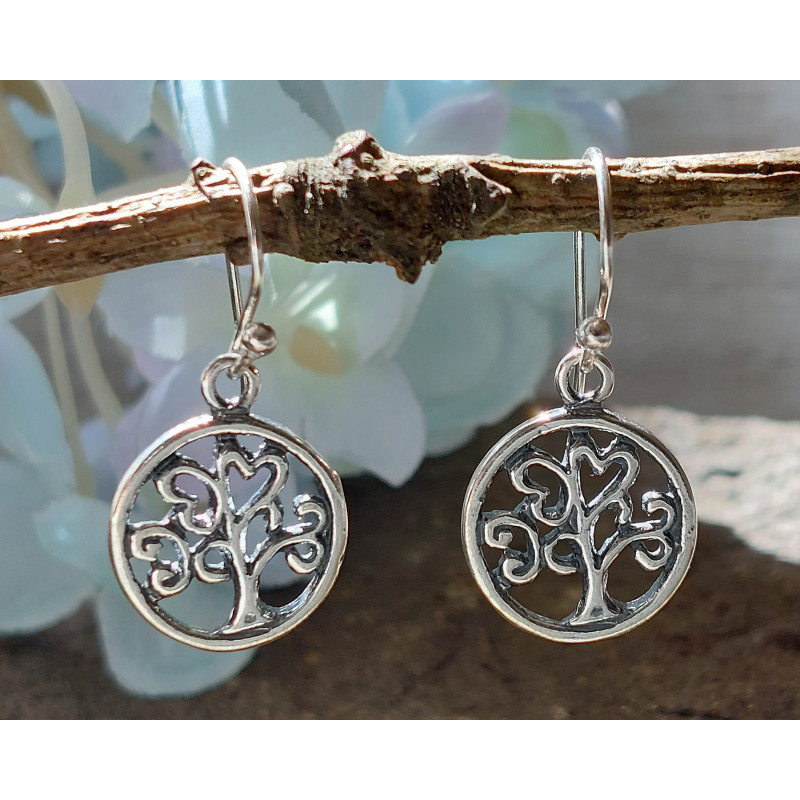 Tree of Life Heart Sterling Silver Drop Earrings Tree of Life Heart Sterling Silver Drop Earrings