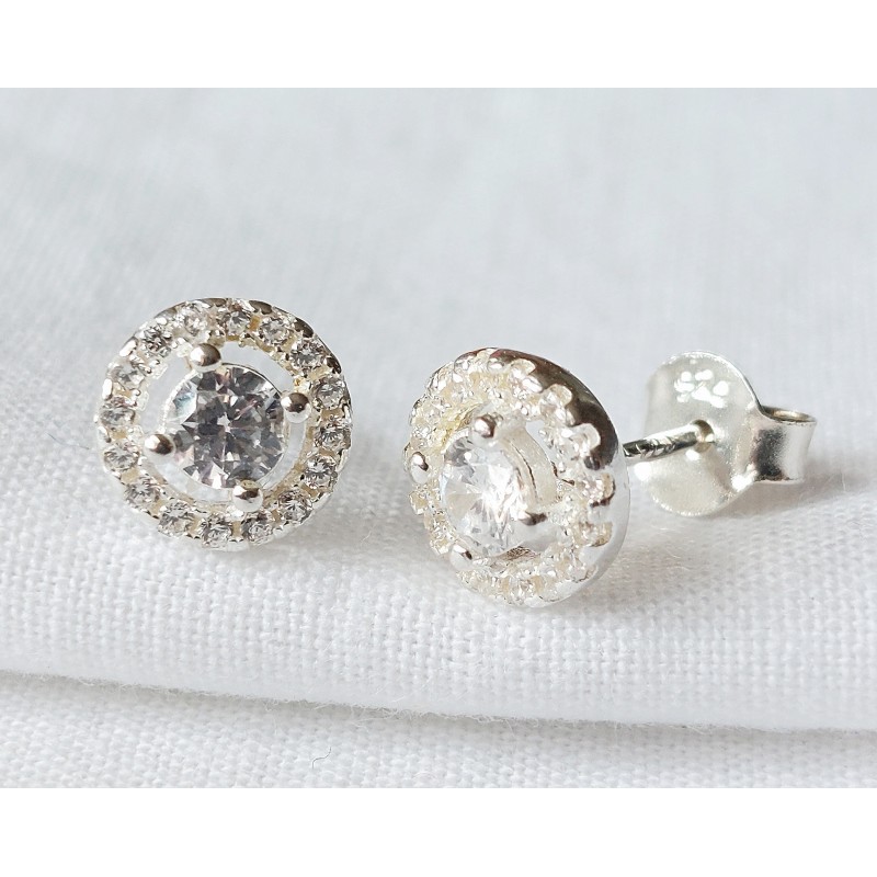 Halo Round Earrings 925 Sterling Silver 8mm