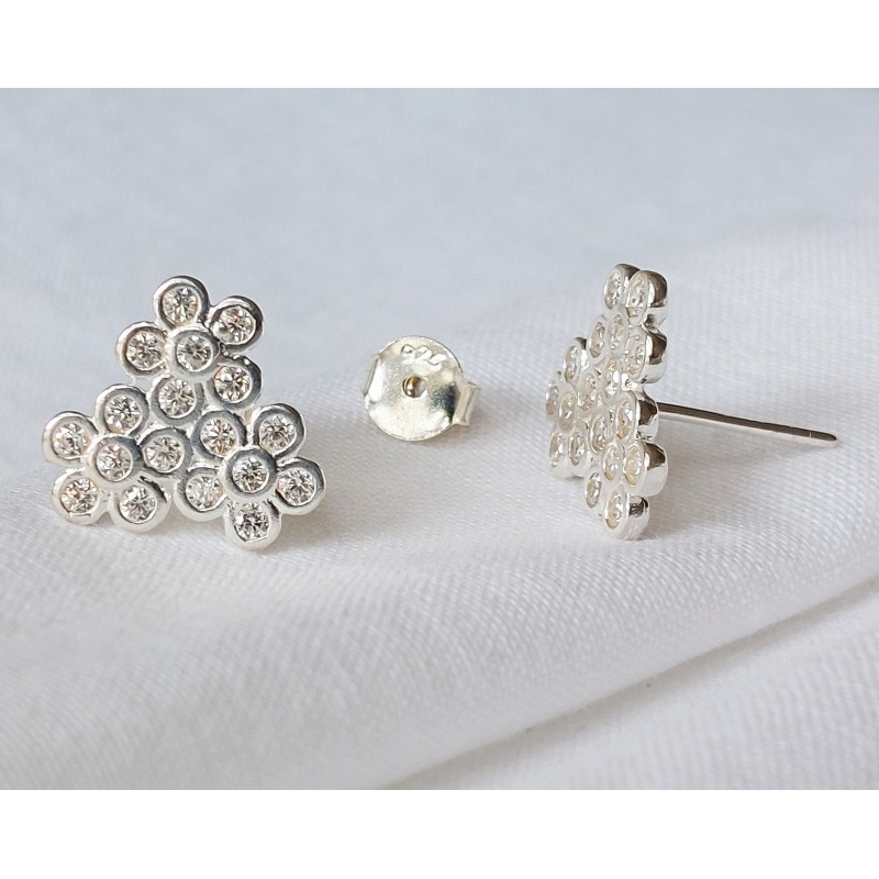 Sterling Silver Three Flowers Stud Earrings Sterling Silver Three Flowers Stud Earrings