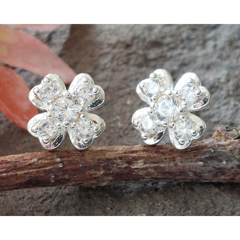Silver Heart Cross Stud Earrings