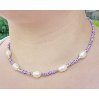 Pearls Lilac Shell Heishi Choker Necklace