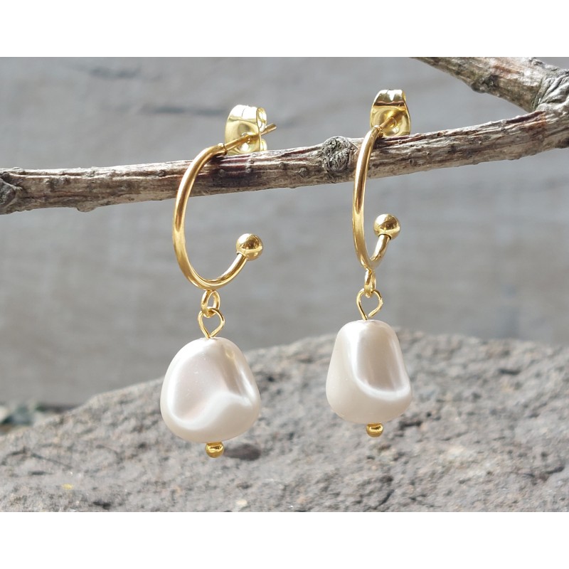 White Pearl Hoop Earrings White Pearl Hoop Earrings