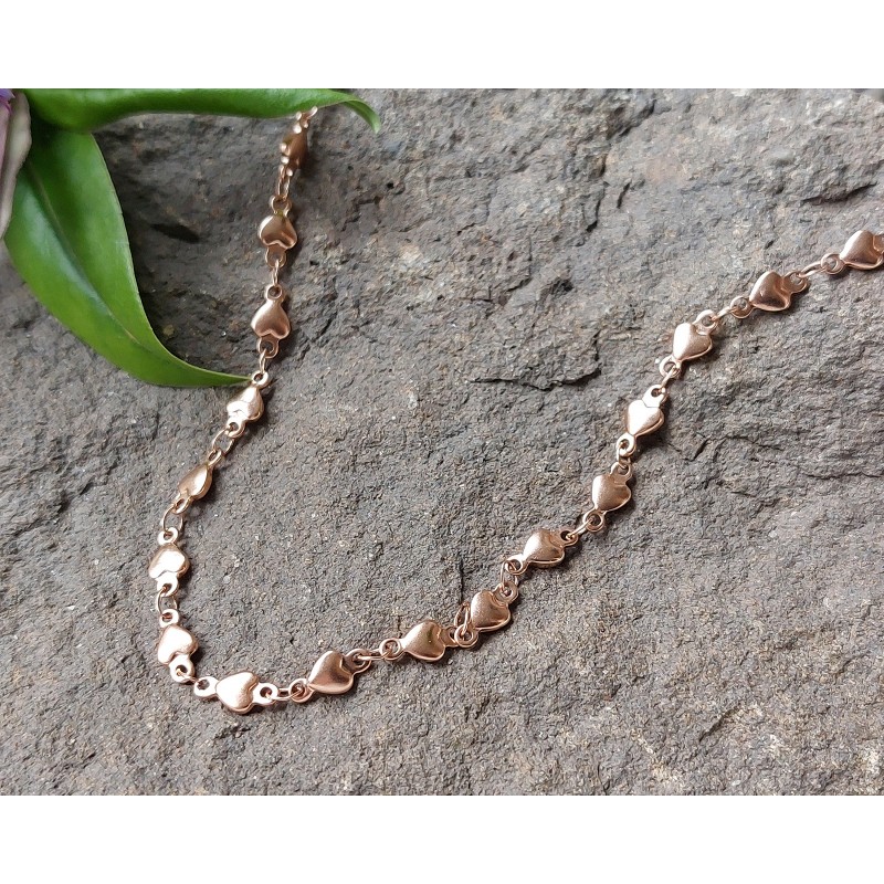 Rose Gold Stainless Steel Heart Links Chain Necklace