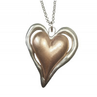 Lagenlook Two Colour Silver and Rose Gold Heart Long Necklace