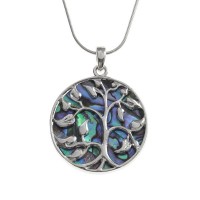 Tree of Life Paua Abalone Shell Pendant Necklace
