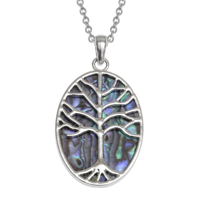 Tree of Life Oval Paua Shell Pendant Necklace Tree of Life Oval Paua Shell Pendant Necklace