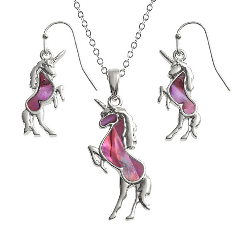 Unicorn Paua Abalone Shell Pendant Necklace and Drop Earrings Set Unicorn Paua Abalone Shell Pendant Necklace and Drop Earrings Set
