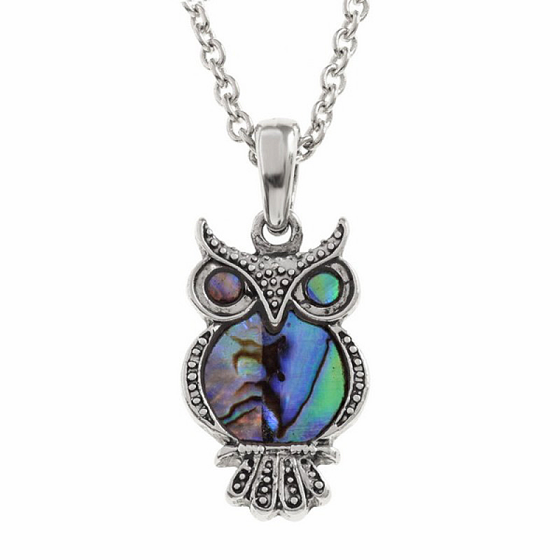 Owl Paua Abalone Shell Pendant Necklace Owl Paua Abalone Shell Pendant Necklace