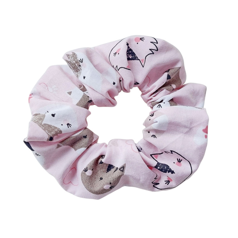 Pink Scrunchie - Cats Print Cotton