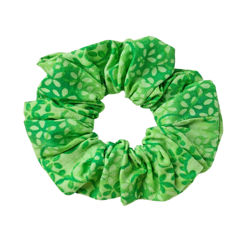 Green Scrunchie - Batik Floral