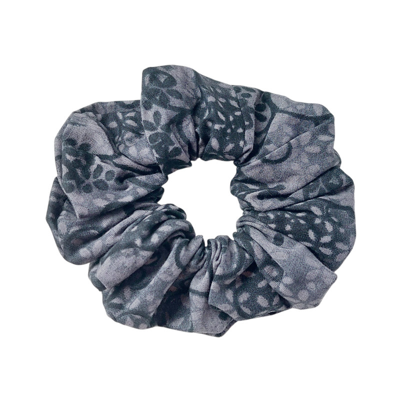 Grey Scrunchie - Floral Batik