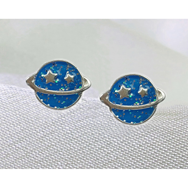 Saturn Planet Earrings 925 Sterling Silver