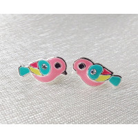 Bird Earrings Pink 925 Sterling Silver