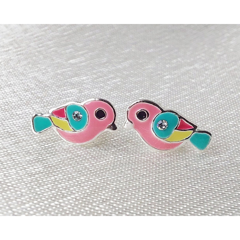 Bird Earrings Pink 925 Sterling Silver Bird Earrings Pink 925 Sterling Silver