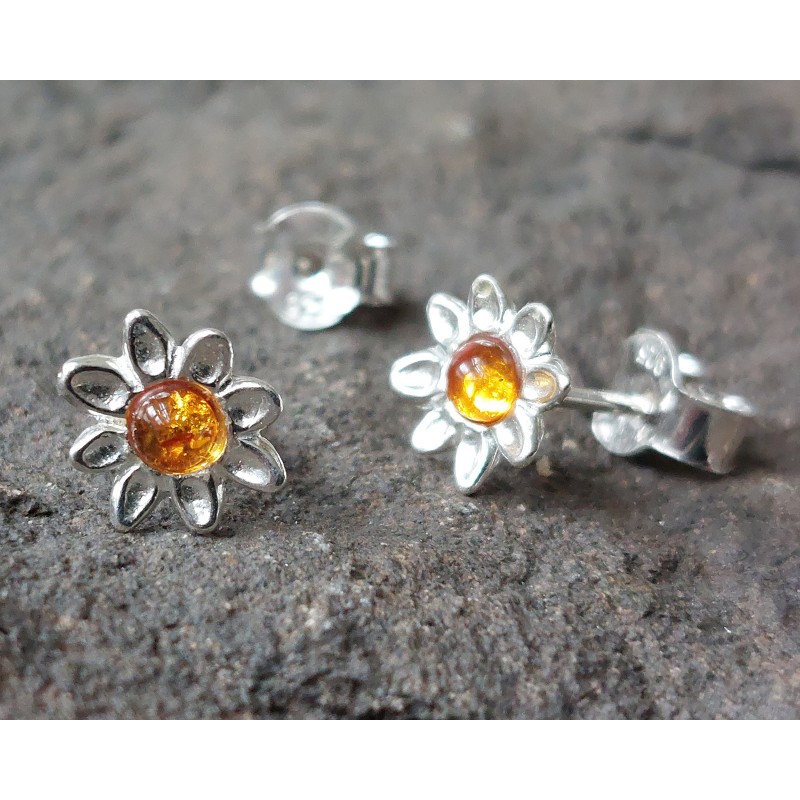 Baltic Amber Daisy Earrings 925 Sterling Silver Baltic Amber Daisy Earrings 925 Sterling Silver