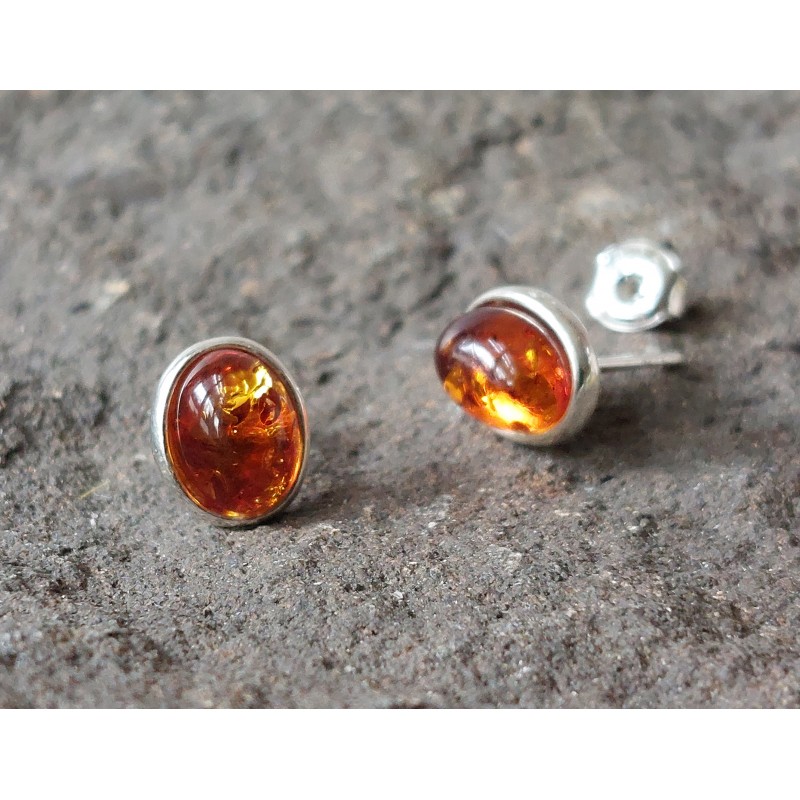 Oval Amber Earrings 925 Sterling Silver