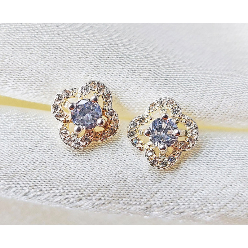 Flower Zirconia Classic Sterling Silver Stud Earrings