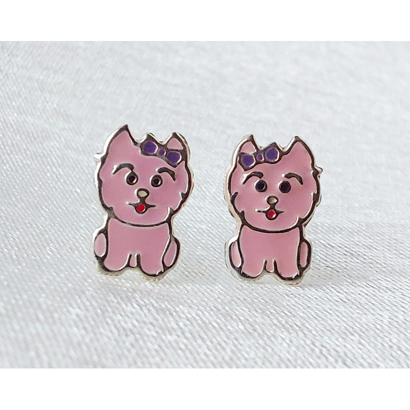 Pink Dog Earrings 925 Sterling Silver